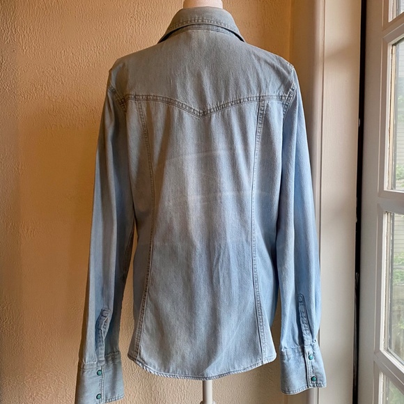 Banana Republic classic denim western shirt with turquoise snaps Sz Large Tall - Picture 10 of 15